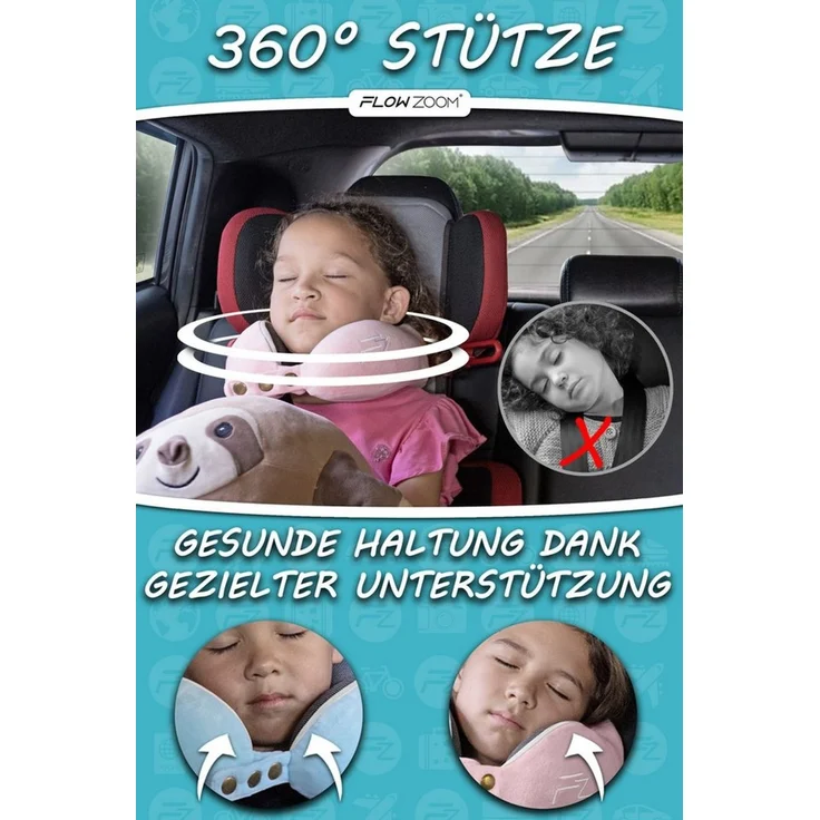 FLOWZOOM Nackenhörnchen COMFY KIDS Nackenkissen Kinder – Reisekissen Memory-Schaum, Kinder-Reisekissen Memory-Foam - Nackenhörnchen Kinder – Bild 2