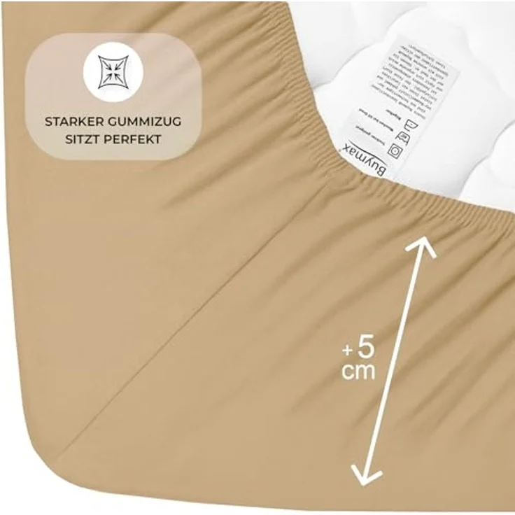 Buymax® Wasserbett Spannbettlaken Stretch 180x200-200x220 cm für Wasserbetten und Boxspringbetten Bettbezug für Matratzen bis 35 cm Matratzenhöhe, Beige Sand – Bild 4
