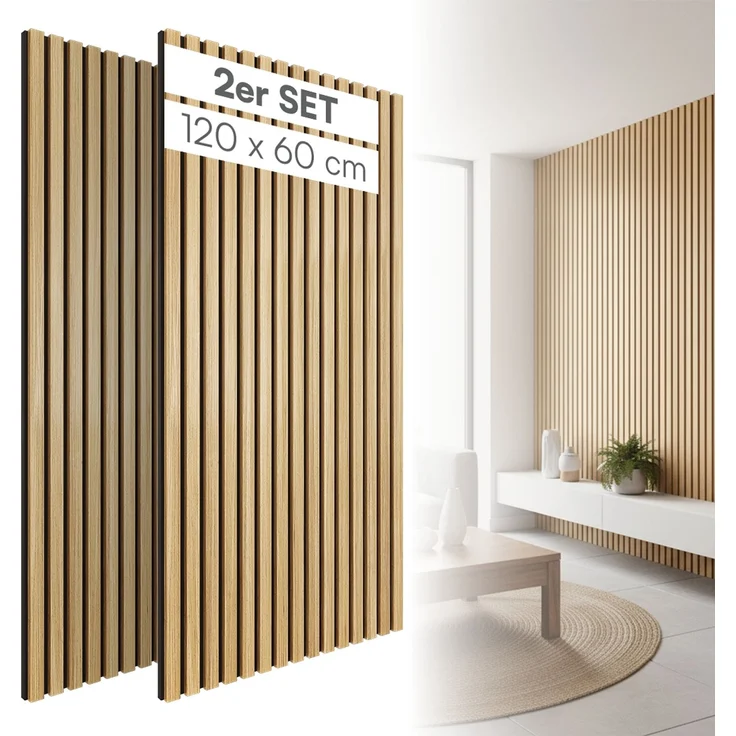 skølm 'Rune' 3D Akustikpaneele, Eiche, hochwertige Holzoptik Furnier und MDF, 120x60 cm, Wandpaneele mit Schallschutz, 2er Set – Bild 1