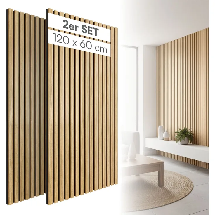 skølm 'Rune' 3D Akustikpaneele, Eiche, hochwertige Holzoptik Furnier und MDF, 120x60 cm, Wandpaneele mit Schallschutz, 2er Set