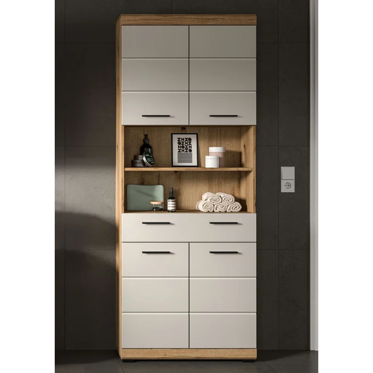 Hochschrank B/H/T: 74x191x31 cm in Evoak Oak Nachbildung – Bild 6