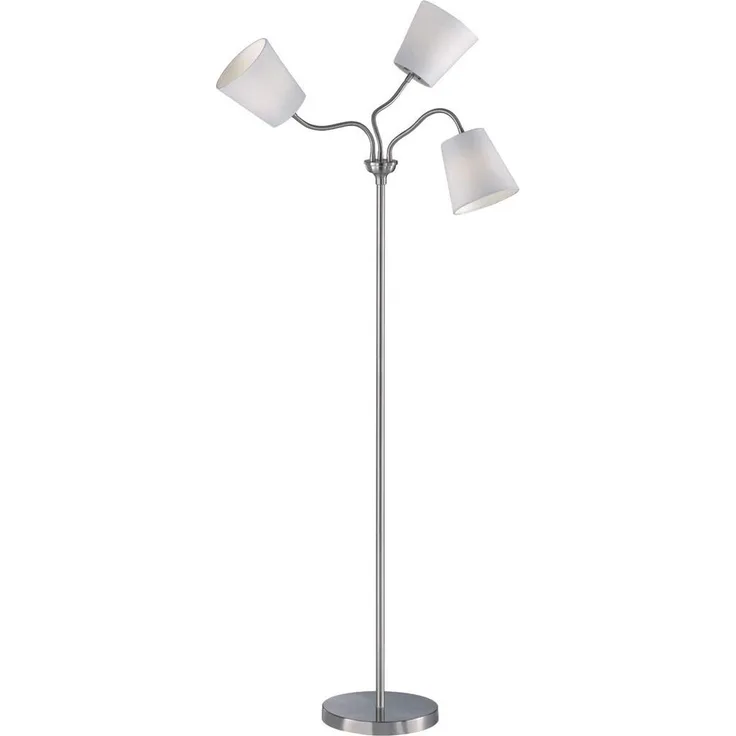 Stehleuchte WINDU 3 flammig Nickel matt mit Stoffschirmen Ø15cm Weiß Höhe 140cm