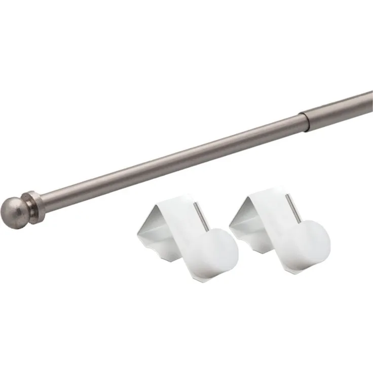 dekondo Gardinenstange Eleganz, ausziehbar, Fensterhaken klemmbar, nickel matt, inkl. Fensterhaken für einen Klemmbereich von 15-20 mm
