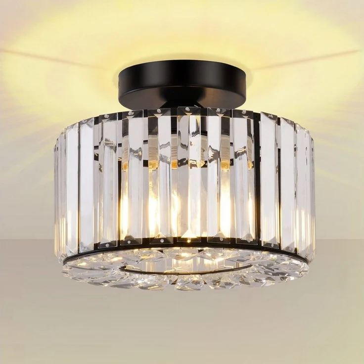 POPOLIC Deckenleuchte Pendelleuchte, Moderne Kristall Kronleuchter mit Glas Lampenschirm, Semi Unterputz Deckenleuchte für Wohnzimmer, Schlafzimmer, Esszimmer – Bild 1