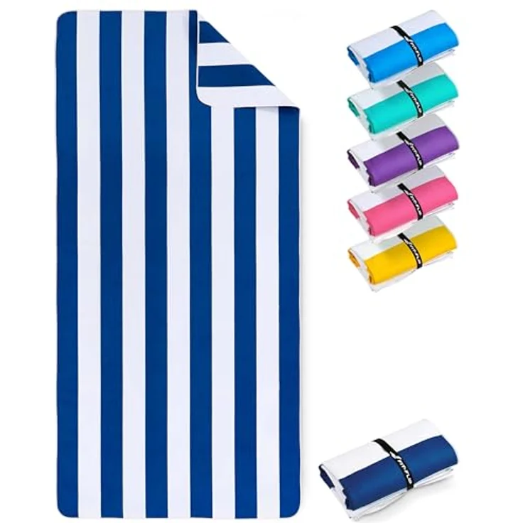 Fit-Flip Strandtuch XXL, Mikrofaser, schnelltrocknend, 100% recyceltes Handtuch, marineblau-weiß gestreift, 200x90cm – Bild 1