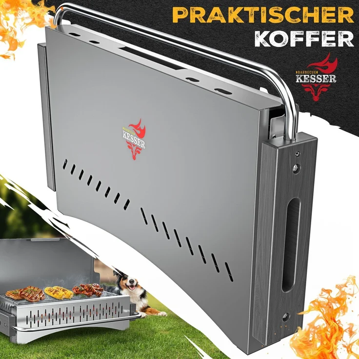 KESSER® Klappgrill, tragbarer Holzkohlegrill aus pulverbeschichtetem Stahl inklusive Grillrost, Grillmatte & Tragetasche, Silber, 43 x 65 x 82 cm – Bild 2