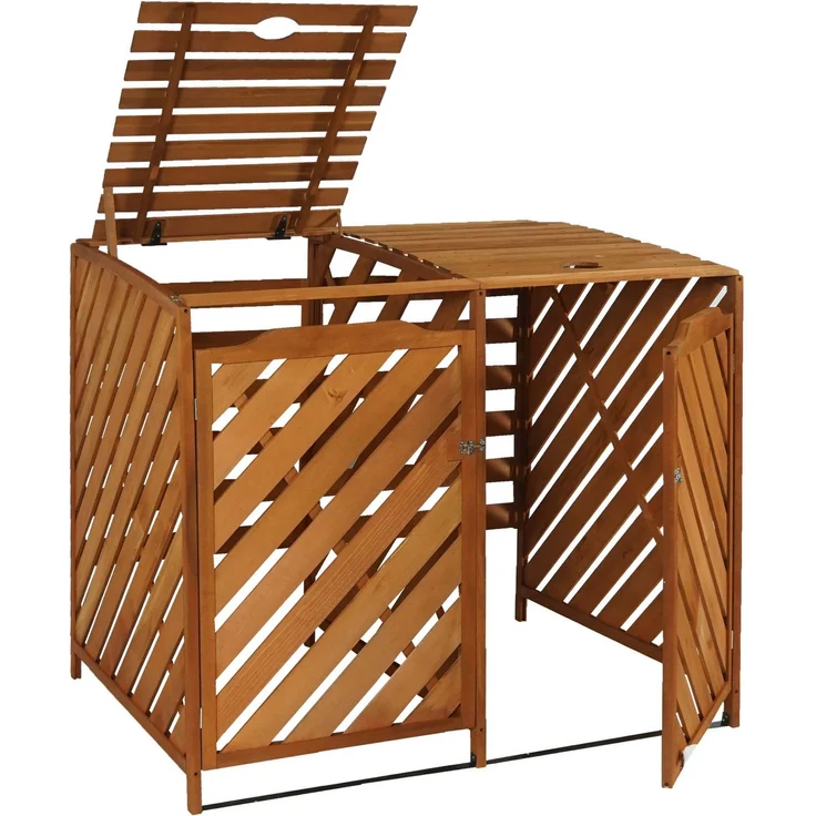 XL 2er-/4er-Mülltonnenverkleidung HWC-J44, Mülltonnenbox, erweiterbar 121x133x98cm Holz MVG-zertifiziert ~ braun – Bild 9