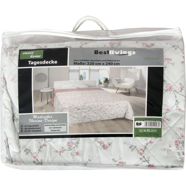 Tages-Decke XXL (220x240 cm) mit wattierter Zwischenlage, in verschiedenen gesteppten Patchwork Designs, Überwurf Steppbett Florina – Bild 3