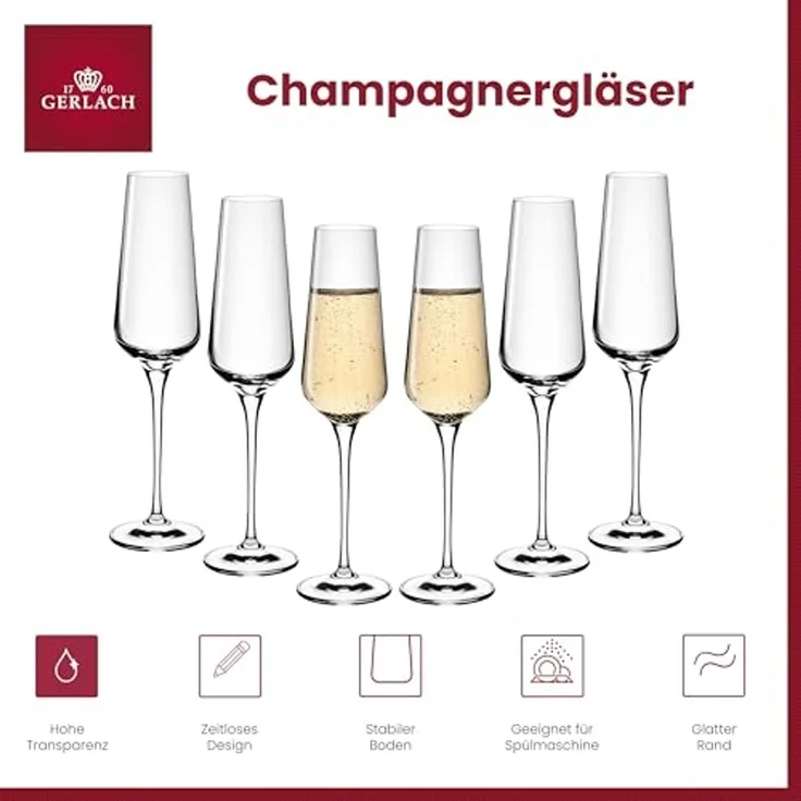 Gerlach 1760 Sektgläser 6 Stück 200 ml Champagnergläser Sektkelche Glas Sektglas Weingläser Spülmaschinenfest Modern – Bild 3