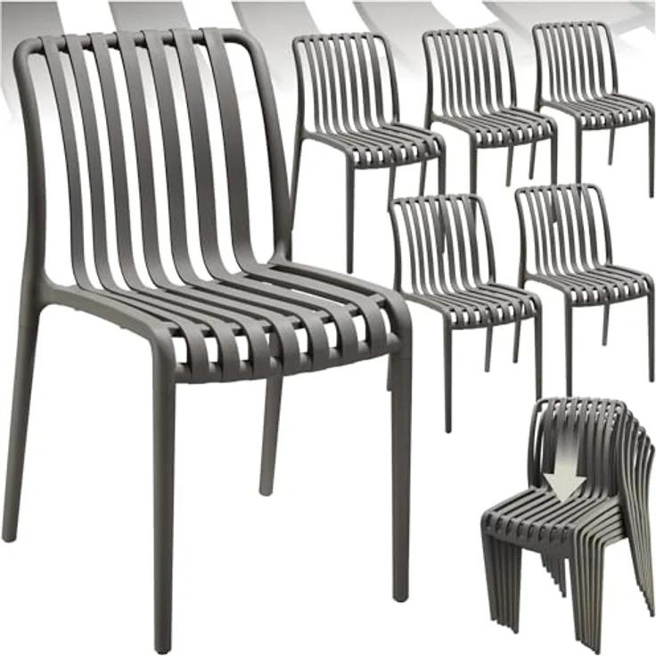 tectake Gartenstuhl Balkonstuhl, stapelbar, 47 x 58 x 80,5 cm, Belastbarkeit 110 kg (Terrassenstuhl Alcudia für Außen in Antrazit, 6 St), wetterfest und UV-beständig, pflegeleicht, rutschfeste Gummischoner – Bild 2