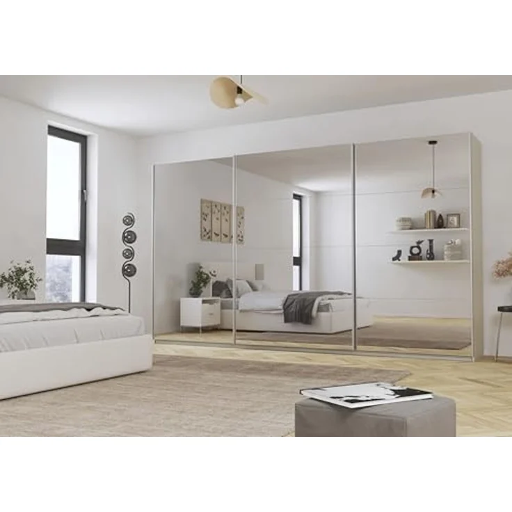 Rauch Möbel Kulmbach, Kleiderschrank mit Schwebetüren für Schlafzimmer, Kinderzimmer, Jugendzimmer, Garderobe, Flur, 3-türig, mit Spiegel, Zubehör Classic, Farbe Beige, Breite 360 cm – Bild 2
