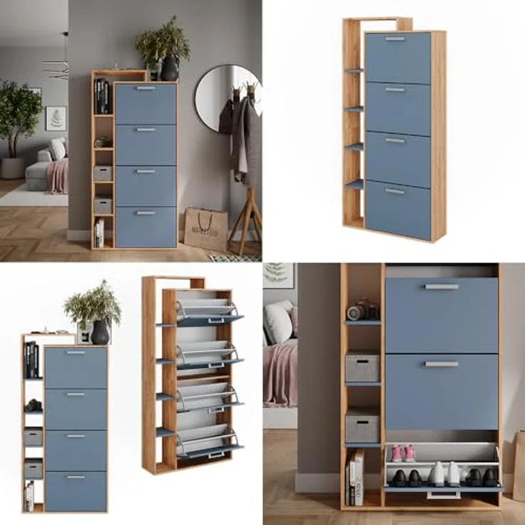 Vicco Orlando Schuhkipper, Eiche Wotan, 4 Fächer, Holzwerkstoff, rechteckig, 80x166.1x24.2 cm, Garderobe, Schuhaufbewahrung – Bild 7