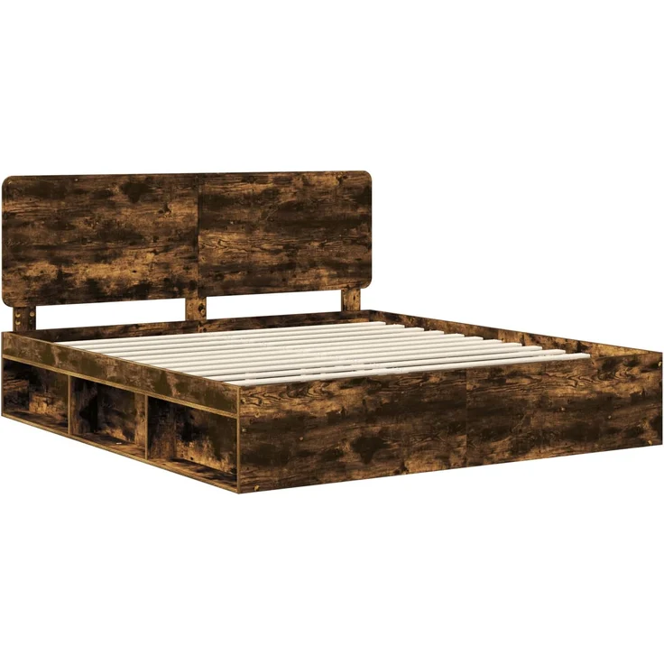 vidaXL Bettrahmen Geräucherte Eiche 200 x 200 cm Massives Kiefernholz 3412447 – Bild 3