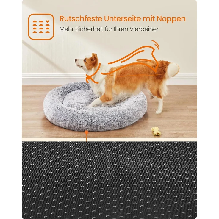 Feandrea Hundebett flauschig, Katzenbett, Donut Kissen, waschbar, Polsterung in der Mitte herausnehmbar, Langer Plüsch, 90 cm Durchmesser, Ombré-Grau PGW041G01 – Bild 6