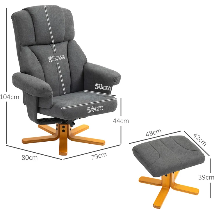 MELAYR, Verstellbarer Sessel mit Fußhocker mit hoher Lehne und Holzrahmen für Wohnzimmer, 79 x 80 x 104 cm, Dunkelgrau – Bild 5