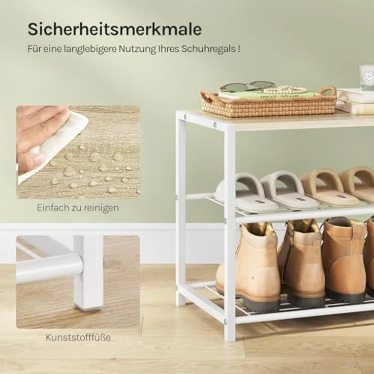 WOLTU Schuhregal mit 2 Ebenen, Schuhständer Metall, Schuhaufbewahrung platzsparend, Schuhorganizer für 6 Paar, Flur Wohnzimmer, 63 x 43 x 30 cm, weiß – Bild 7