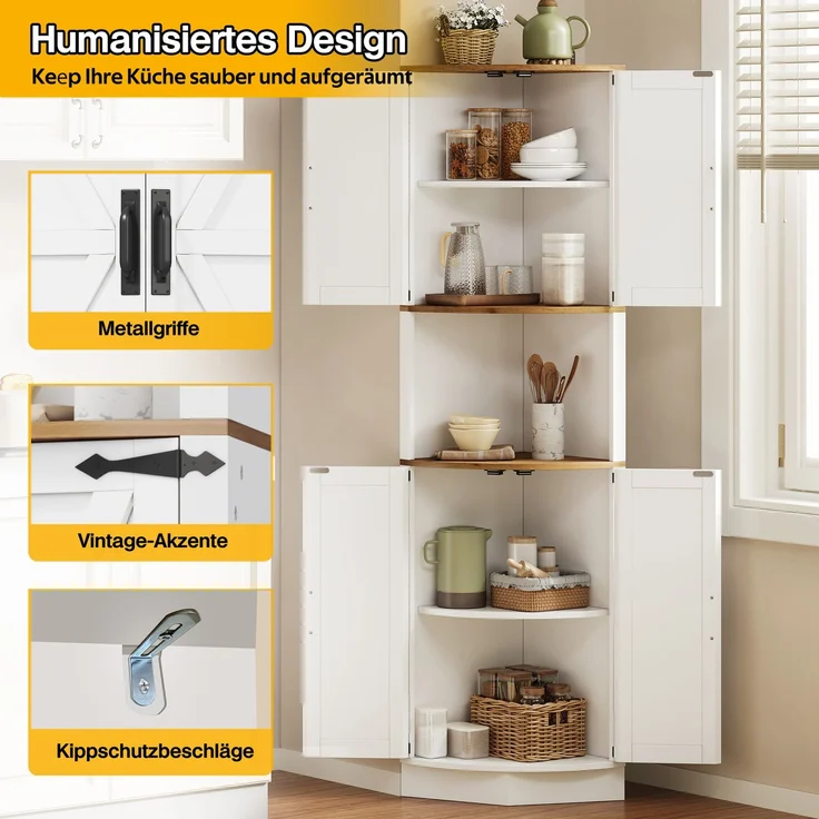 Abrihome Eckschrank mit 5 Fächern, Weiß, 180x39x39 cm – Bild 5