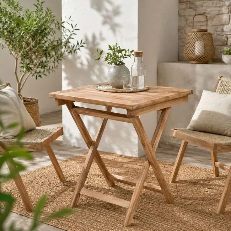 Teak Klapptisch KURSI 70cm Natural Esstisch Gartentisch Balkontisch Massivholz