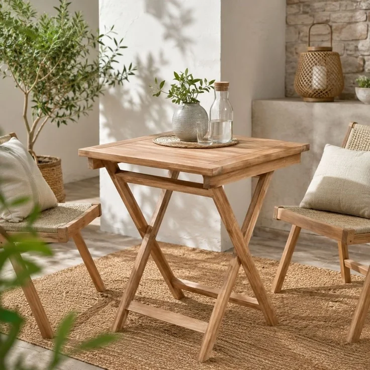 Teak Klapptisch KURSI 70cm Natural Esstisch Gartentisch Balkontisch Massivholz – Bild 1
