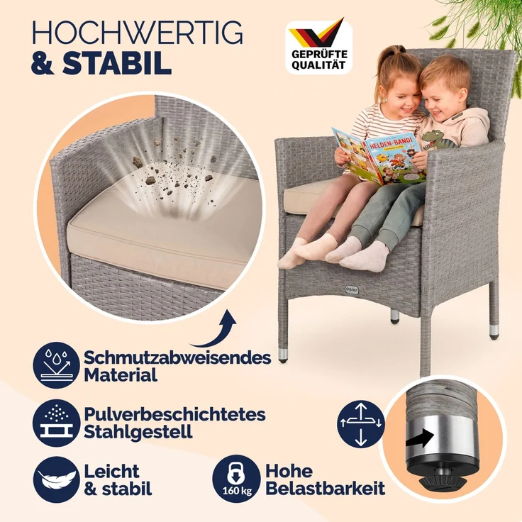 CASARIA® Polyrattan Gartenstühle 4er Set Creme – Bild 5