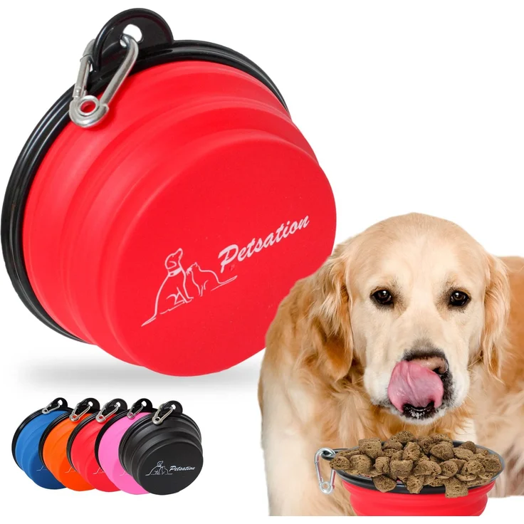 PETSATION Faltbarer Hundenapf für unterwegs [Das Original] Reisenapf, Fressnapf & Wassernapf für Hunde - 2X 1000 ml Trinknapf, ideal für Reisen, Spaziergänge & Alltag Leicht (2 x 1000 ml, Rot)