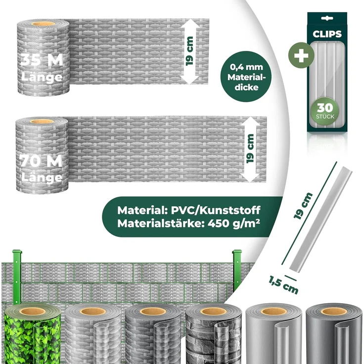 KESSER® PVC Sichtschutzstreifen Sichtschutz Rolle Doppelstabmatten Zaun Blickdicht | Wetterfest und Windschutz | Zaunfolie Sichtschutz Garten Gartenzaun 70 m, Rattan-Grau – Bild 7