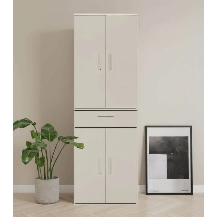 mokebo Mehrzweckschrank Der Praktische (60x180 cm, mit Schublade) Büroschrank, Flurschrank Apothekerschrank, Aktenschrank in Beige Grau – Bild 2