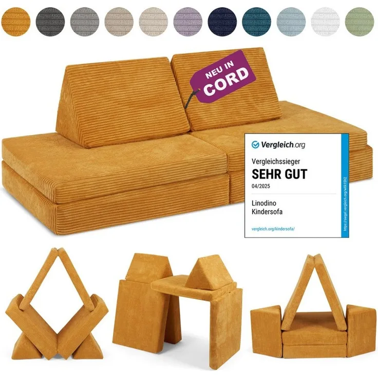 Linodino Kindersofa Spielsofa I aus Schaumstoff Bausteine I Spielcouch für Kinder, 3 Jahre Garantie