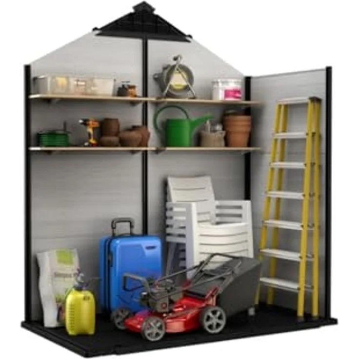 Keter Gerätehaus Oakland Gartenhaus Geräteschuppen 210 x 124,8 x 253cm Holzoptik – Bild 6