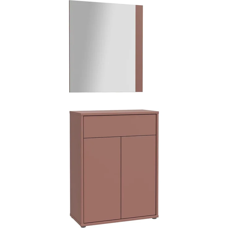 Forte ALICE SPRINGS Flurkommode 70 80, moderner Garderobenschrank mit 2 Türen und 1 Schublade, inkl. Spiegel, Holzwerkstoff, Terrakotta, 74,5 cm breit x 200 cm hoch x 34,9 cm tief – Bild 5