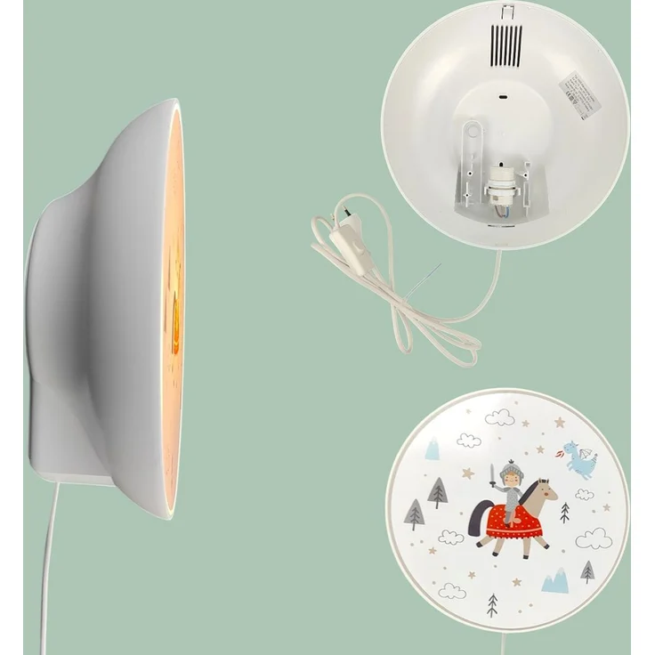 Kinderzimmer Wandlampe Ritter Ø 25cm mit Schalter, Kabel, Stecker & E14 LED – Bild 5