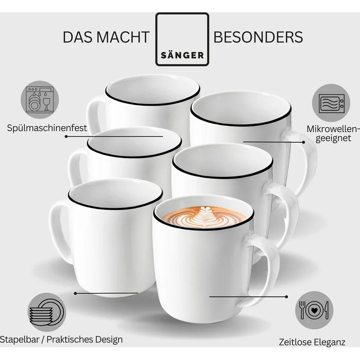SÄNGER Porzellan Kaffeebecher Marlo Black Rim 6-teilig - NEU – Bild 4