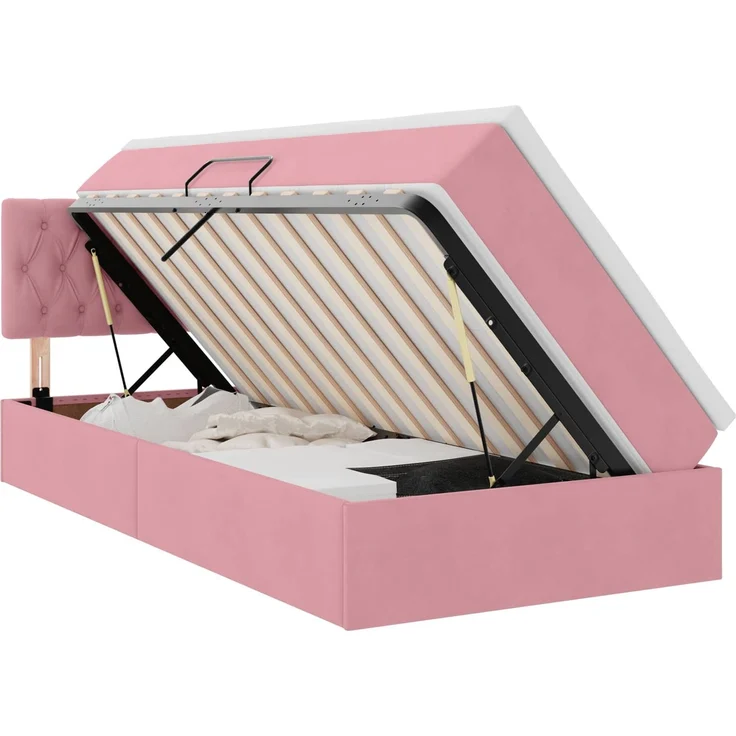 vidaXL LED-Speicherbett mit Matratze Rosa 90 x 200 cm Samt 3371432 – Bild 2