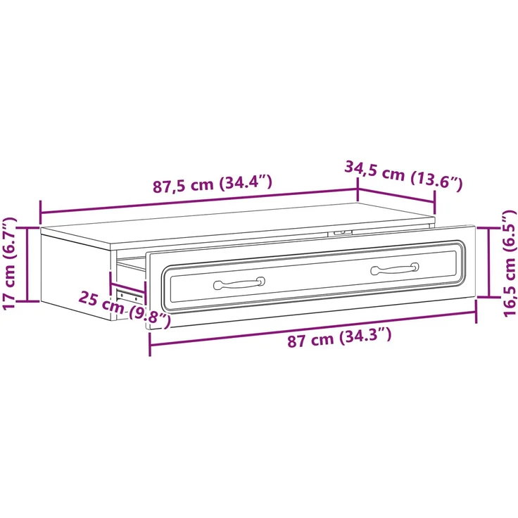vidaXL Wandmontierter Beistelltisch Sonoma-Eiche 87,5 x 34,5 x 17 cm 899347 – Bild 8