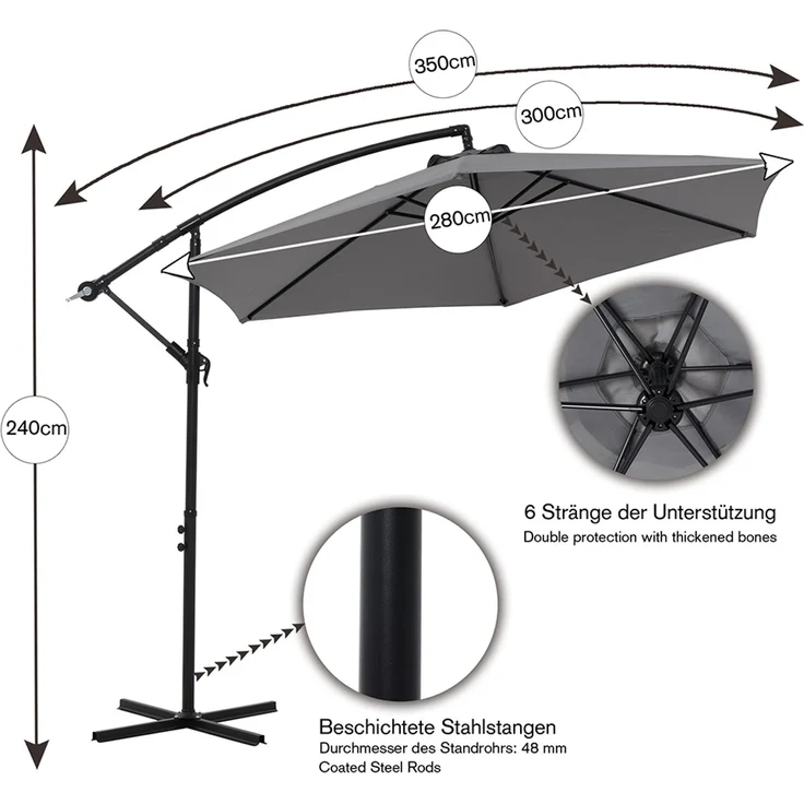 Ampelschirm ⌀3,0M Beige Sonnenschutz Kurbelschirm Schattenspender Solar Garten – Bild 5