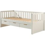 Kojen Bett Fritz mit Sprossenumrandung, 3 Schubladen u. Rolllattenrost, Liegefläche 90x200, Ausf. Weiß lackiert