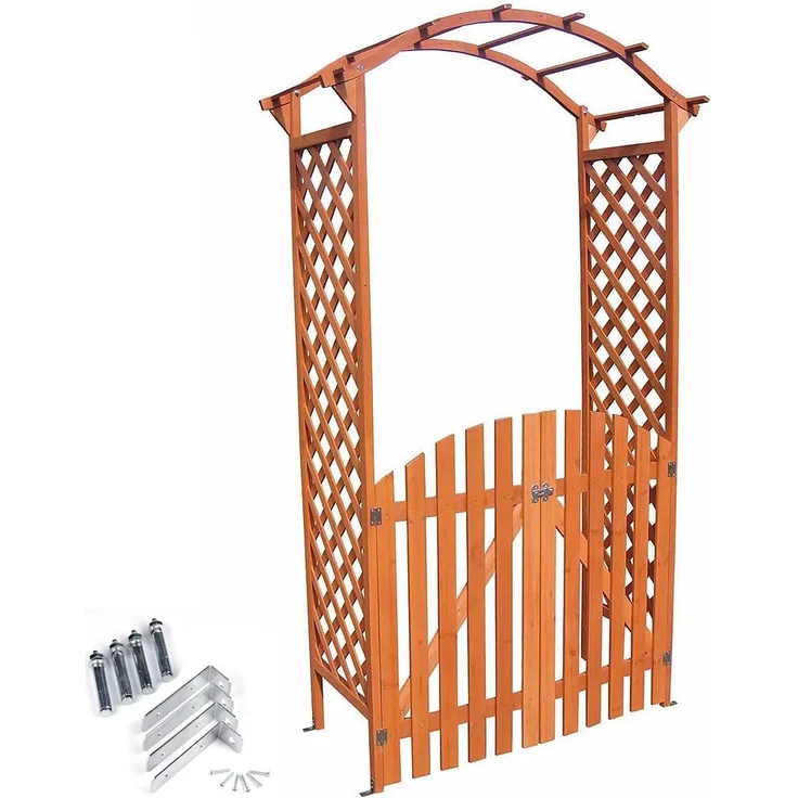 Rosenbogen Braun mit Türen Spalier Rankhilfegitter Holz Pergola Garten Torbogen