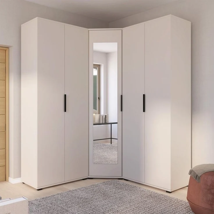 Eckschrank Napoli Version 9, Kleiderschrank mit Spiegel, Cashmere, 185 x 140 x 140 cm – Bild 6