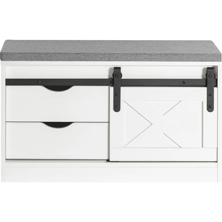 SoBuy FSR153-W Schuhbank, Spanplatte, Melamin, Weiß, 80 x 49 x 30 cm