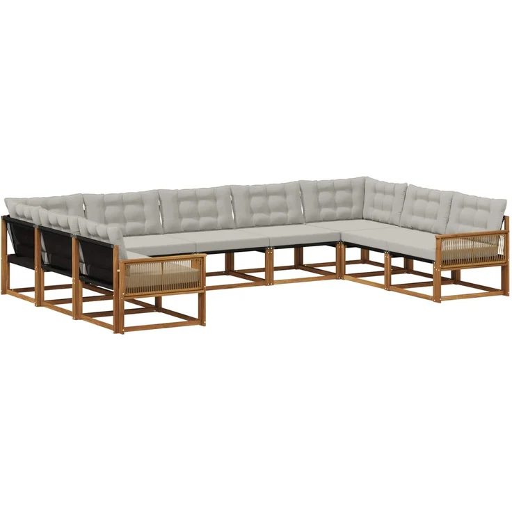 vidaXL Outdoor-Sofagarnitur mit Kissen 9 pcs Natürlich und Hellgrau 3381683 – Bild 2