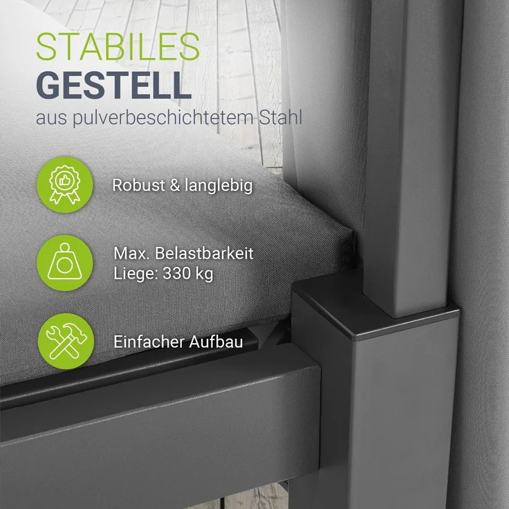 Juskys Doppel Loungebett Kreta - Gartenliege für 2 Personen - Dach & Rückenlehne verstellbar - Sonnenliege für Terrasse, Garten & Balkon - Liege Grau – Bild 6