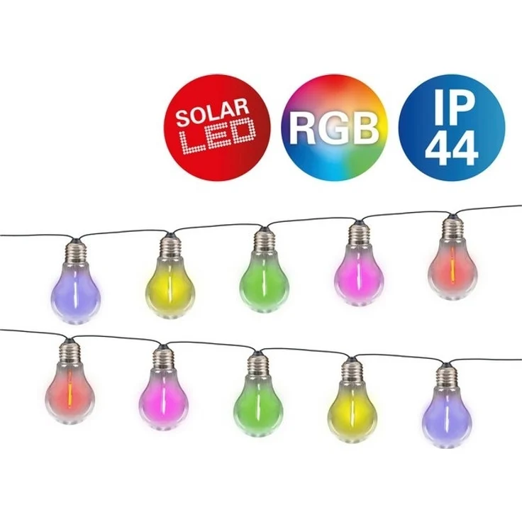 näve LED-Lichterkette Linda, 10-flammig, Solar, 10 Glühbirnen klar, RGB-LED, Dämmerungssensor, Zuleitung 180cm – Bild 4