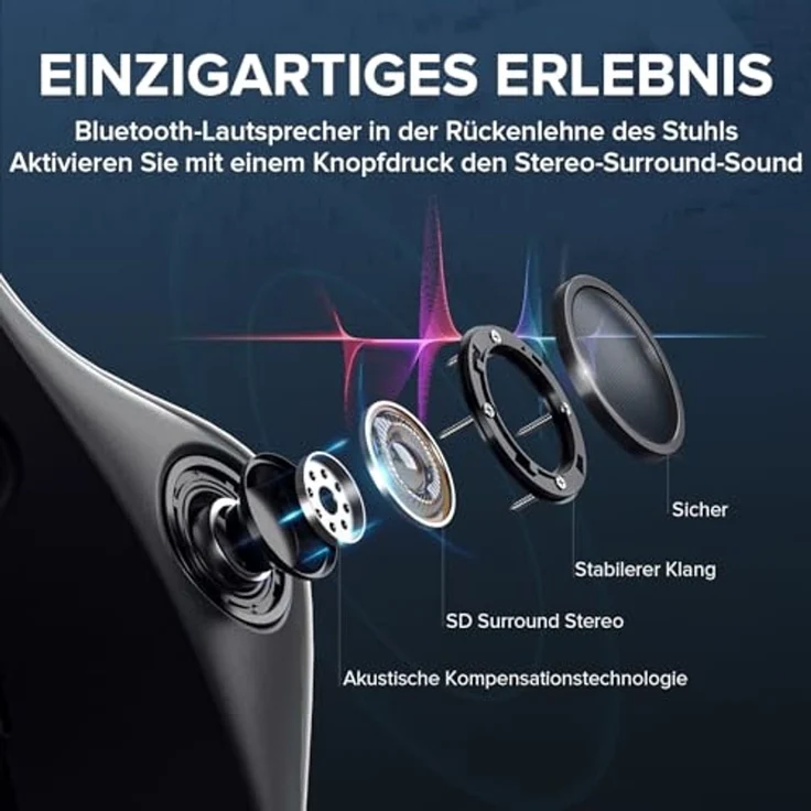 GTPLAYER Gaming Stuhl mit Fußstützen Lautsprecher Bluetooth Musik Bürostuhl Computerstuhl Schreibtischstuhl Stuhl Ergonomischer Schwarz-Grau – Bild 4