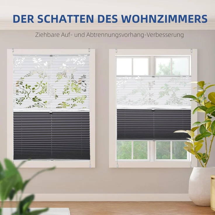 Sekey Plissee Doppelplissee Day+Night 80x200cm, Print & Grau – Bild 6