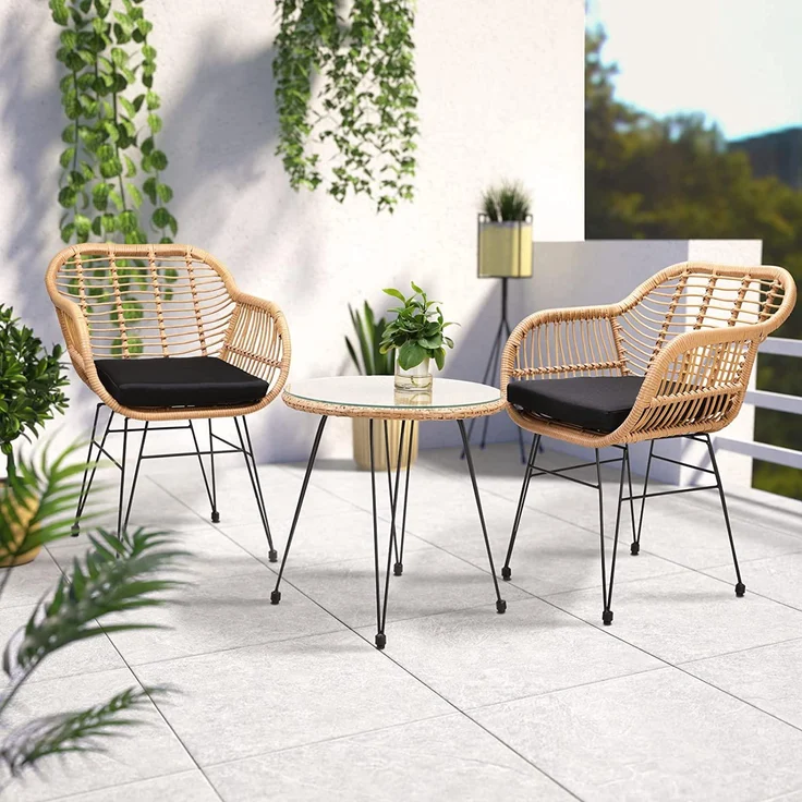 Casaria 'BALI ' Balkonset, 3-tlg, Wetterfest, Polyrattan, pulverbeschichteter Stahl, Rattan Look – Bild 2