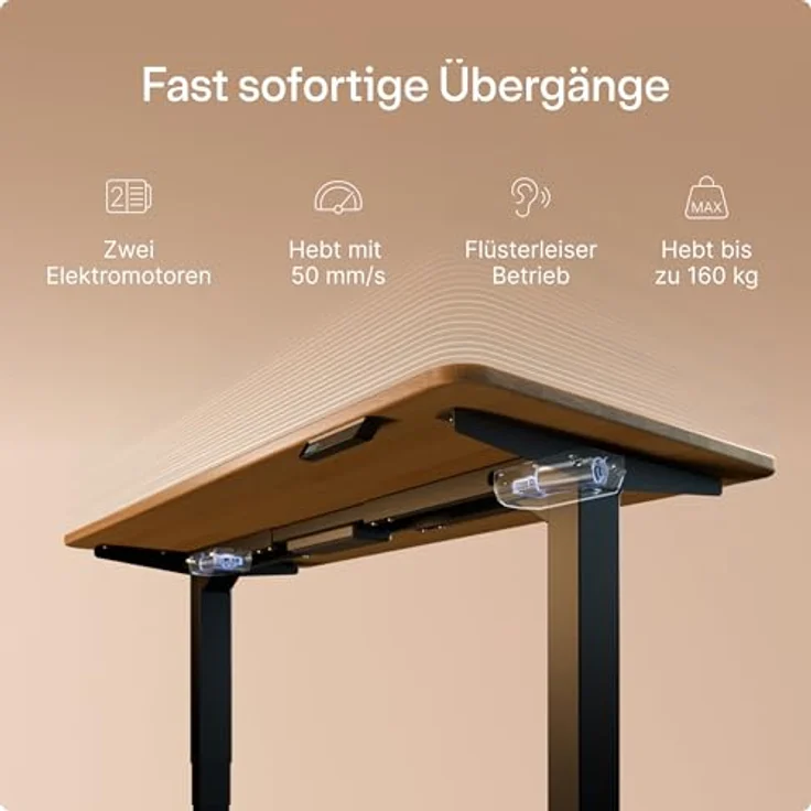 Desktronic Höhenverstellbarer Schreibtisch aus massivem Eichenholz (200x80 cm) – Elektrisch höhenverstellbar mit flüsterleisem Dual-Motor & Touchscreen – Hohe Tragfähigkeit – Stehtisch HomePro – Bild 4