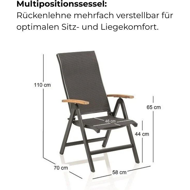 Kettler SLEEK CURVE Multipositionssessel Gartensessel Anthrazit / Teak – Bild 3