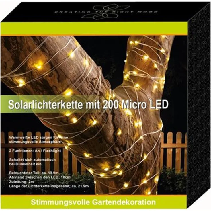 Solar-Lichterkette 200 Micro-LEDs 21,9m Warmweiß Gartenbeleuchtung Terrassendeko