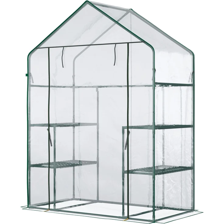 Wohnora-Gewächshaus mit 4 Stahlregalen, hochdichtem PVC (140 g/m²), UV-beständig, 142 x 73 x 195 cm, transparent grün,H 1950cm x T 365cm x B 730cm – Bild 3
