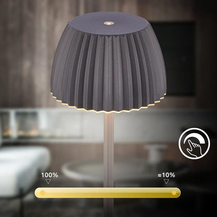 BRILONER - Riffle LED Stehlampe kabellos IP44 mit Touch, 19x124 cm, dimmbar, Memoryfunktion, Akku tauschbar, Akku Stehleuchte, Leselampe, Wohnzimmerlampe, German Design Award Winner 2025, Anthrazit – Bild 3